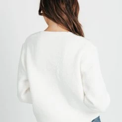 Piper & Scoot Tops The Larissa Floral Detail Cardigan In White