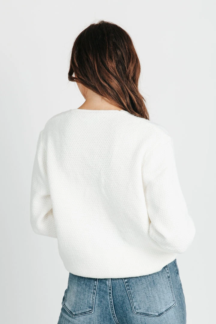 Piper & Scoot Tops The Larissa Floral Detail Cardigan In White