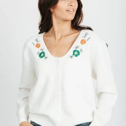 Piper & Scoot Tops The Larissa Floral Detail Cardigan In White
