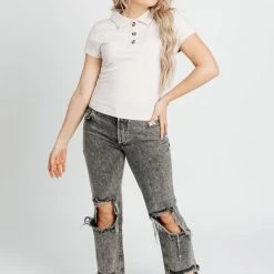 Piper & Scoot The Caden Ribbed Polo In Taupe