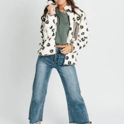 Piper & Scoot The Klein Daisy Fuzzy Jacket In White Tops
