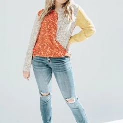 Piper & Scoot The Rookie Long Sleeve Floral Blouse In Red + Taupe Tops