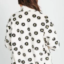 Piper & Scoot The Klein Daisy Fuzzy Jacket In White Tops