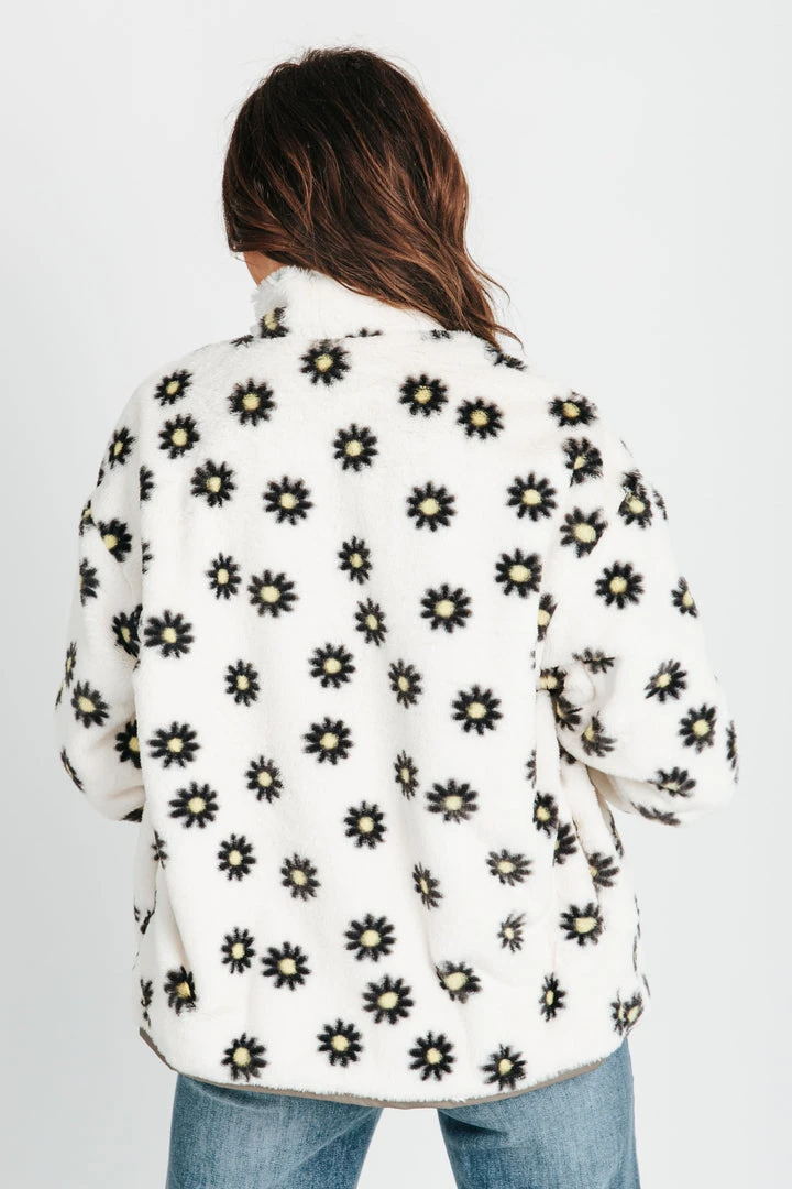Piper & Scoot The Klein Daisy Fuzzy Jacket In White Tops