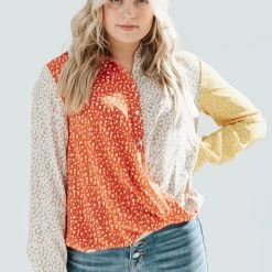 Piper & Scoot The Rookie Long Sleeve Floral Blouse In Red + Taupe Tops