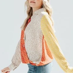 Piper & Scoot The Rookie Long Sleeve Floral Blouse In Red + Taupe Tops