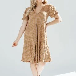 Piper & Scoot The Macey Plaid Midi Dress In Mustard Dresses