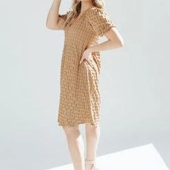 Piper & Scoot The Macey Plaid Midi Dress In Mustard Dresses