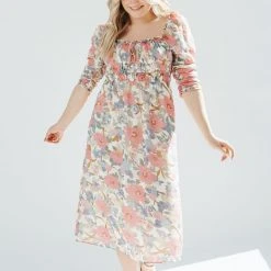 Piper & Scoot The Sasha Floral Midi Dress In Pink + Blue Dresses