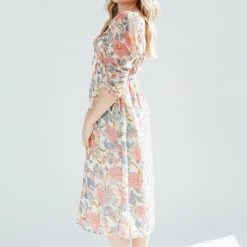 Piper & Scoot The Sasha Floral Midi Dress In Pink + Blue Dresses