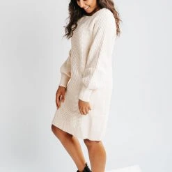 Piper & Scoot The Anisia Woven Sweater Dress In Cream