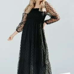 Piper & Scoot The Easton Dot Detail Dress In Black Dresses