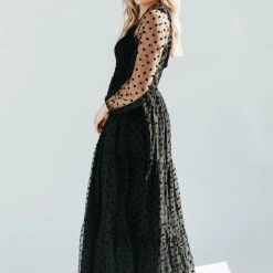 Piper & Scoot The Easton Dot Detail Dress In Black Dresses