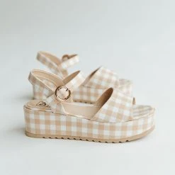 Piper & Scoot Dirty Laundry: The Jump Out Platform Sandal In Natural Gingham Shoes