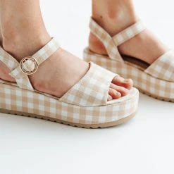 Piper & Scoot Dirty Laundry: The Jump Out Platform Sandal In Natural Gingham Shoes