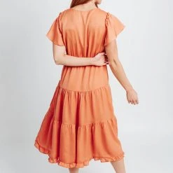 Piper & Scoot Dresses The Zenni Tiered Midi Dress In Peach