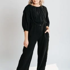 Piper & Scoot The Olli Casual Gauze Set In Black Bottoms + Jumpsuits