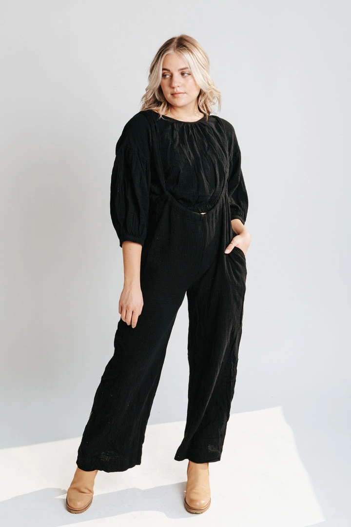 Piper & Scoot The Olli Casual Gauze Set In Black Bottoms + Jumpsuits