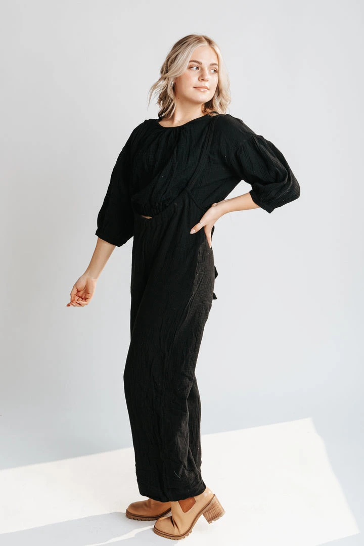 Piper & Scoot The Olli Casual Gauze Set In Black Bottoms + Jumpsuits