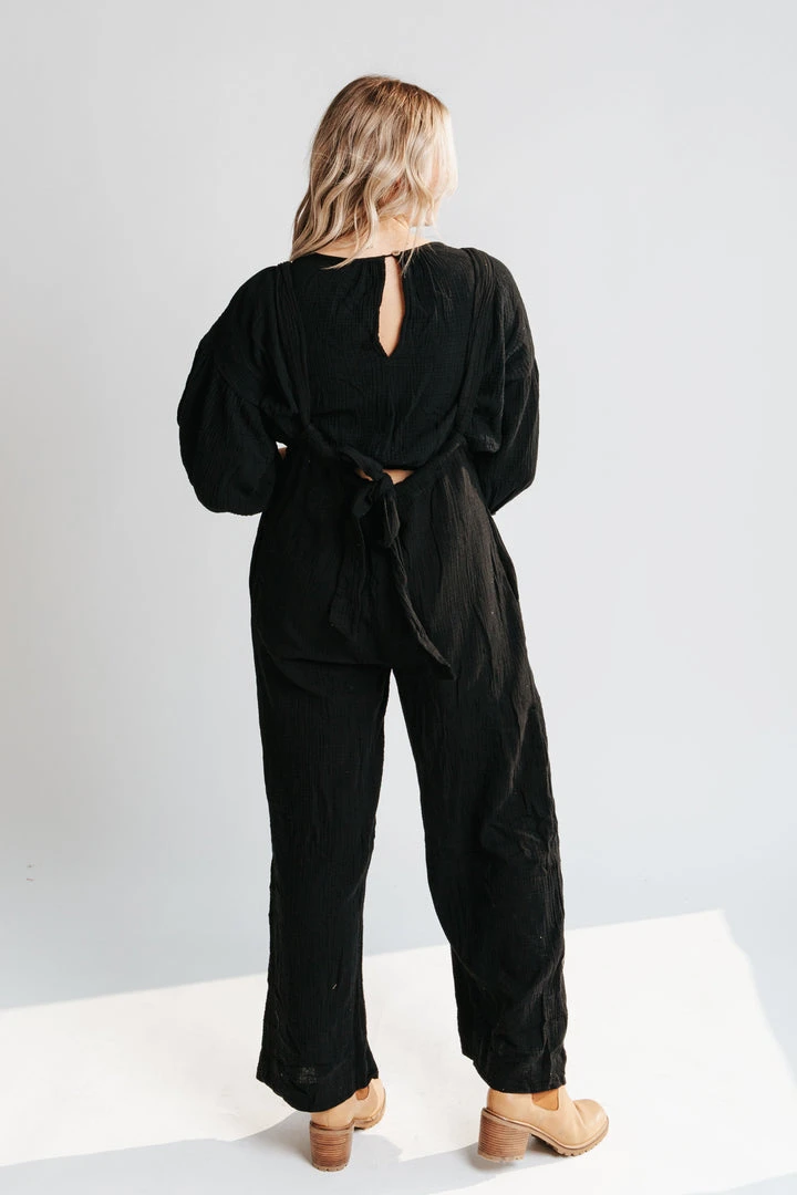 Piper & Scoot The Olli Casual Gauze Set In Black Bottoms + Jumpsuits