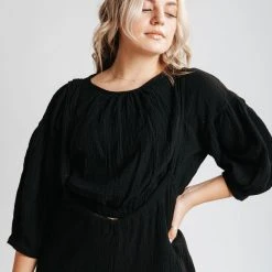 Piper & Scoot The Olli Casual Gauze Set In Black Bottoms + Jumpsuits