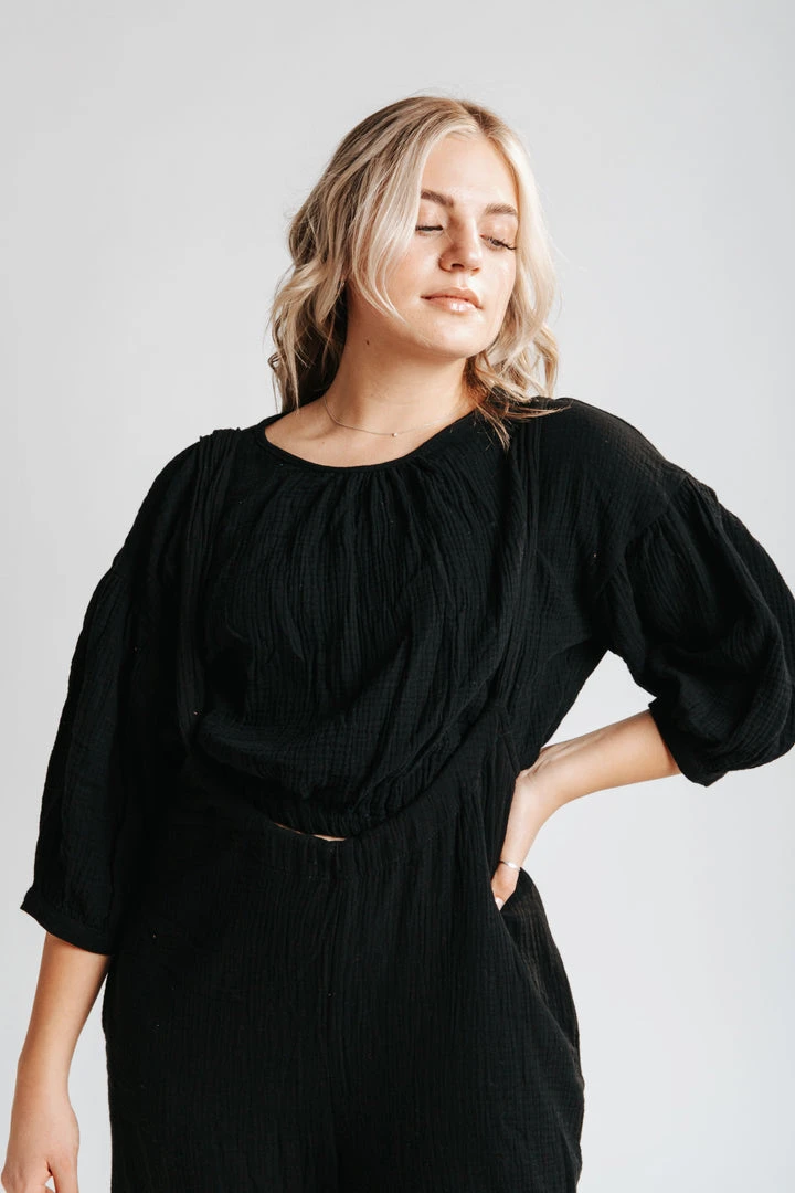Piper & Scoot The Olli Casual Gauze Set In Black Bottoms + Jumpsuits