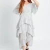 Piper & Scoot Dresses The Fiore Dot Tiered High-Low Maxi Dress In White + Black