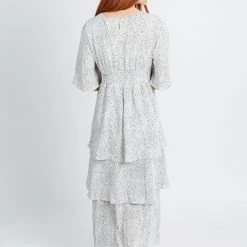 Piper & Scoot Dresses The Fiore Dot Tiered High-Low Maxi Dress In White + Black