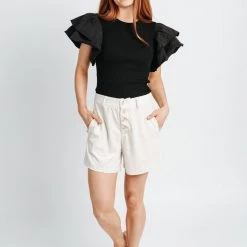 Piper & Scoot The Tino High Waisted Corduroy Shorts In Natural