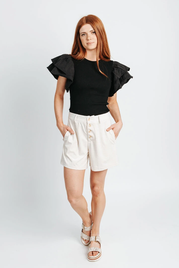 Piper & Scoot The Tino High Waisted Corduroy Shorts In Natural