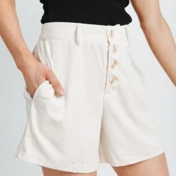 Piper & Scoot The Tino High Waisted Corduroy Shorts In Natural