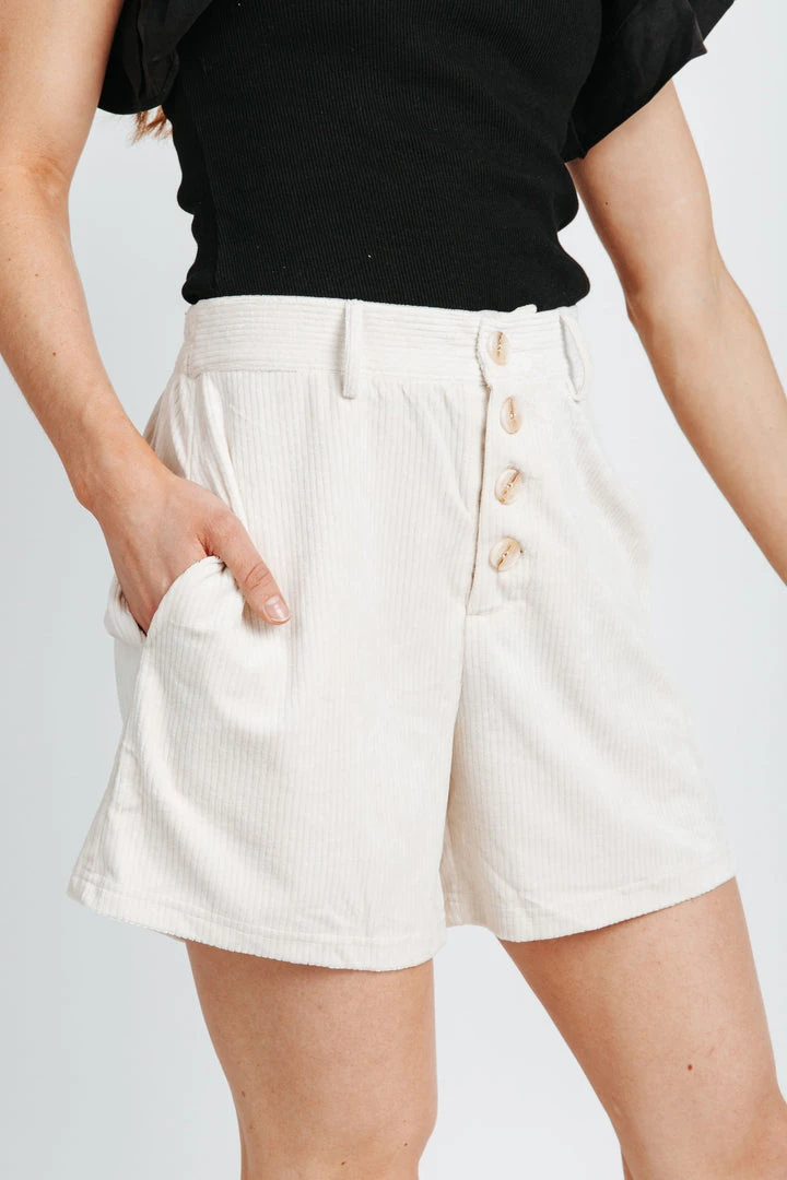 Piper & Scoot The Tino High Waisted Corduroy Shorts In Natural