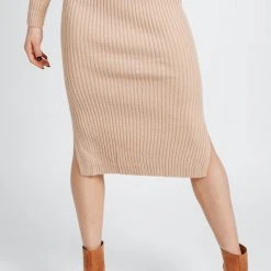 Piper & Scoot Bottoms + Jumpsuits The Bass Ribbed Sweater Skirt In Taupe