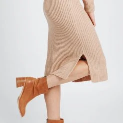 Piper & Scoot Bottoms + Jumpsuits The Bass Ribbed Sweater Skirt In Taupe