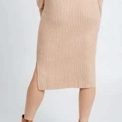 Piper & Scoot Bottoms + Jumpsuits The Bass Ribbed Sweater Skirt In Taupe