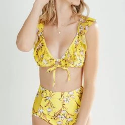Piper & Scoot SWIM: The Judah High Waisted Two Piece Set In Yellow Floral