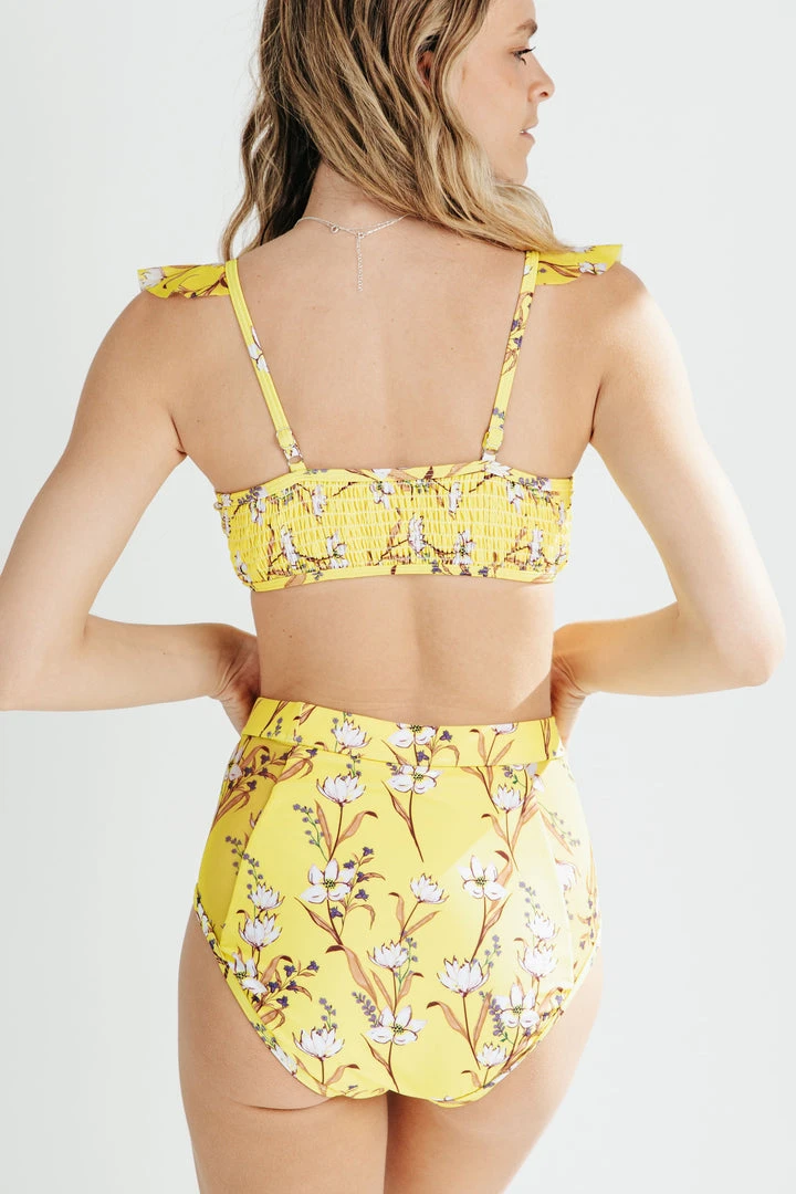 Piper & Scoot SWIM: The Judah High Waisted Two Piece Set In Yellow Floral