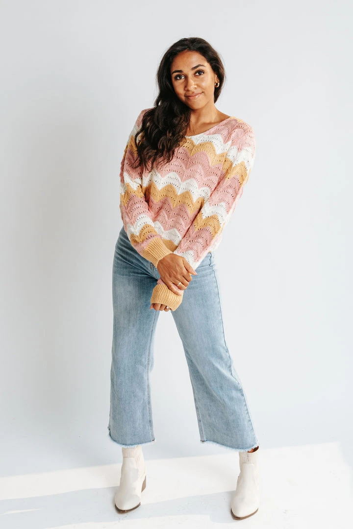 Piper & Scoot The Napa Wave Detail Sweater In Rose
