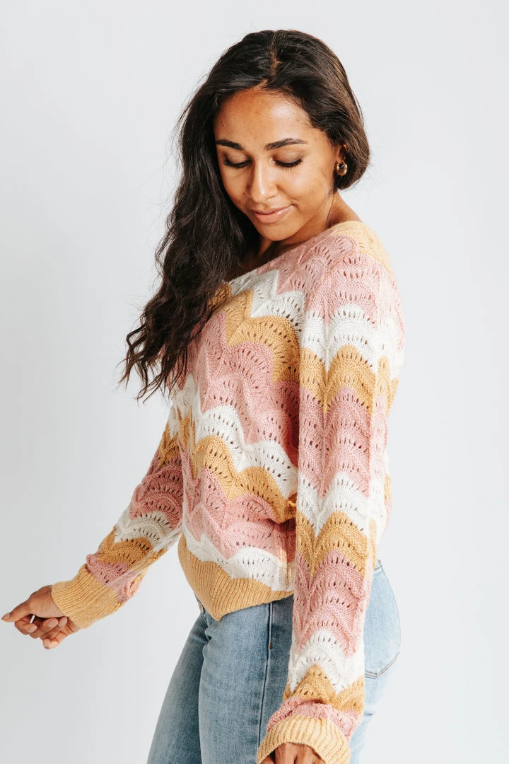 Piper & Scoot The Napa Wave Detail Sweater In Rose