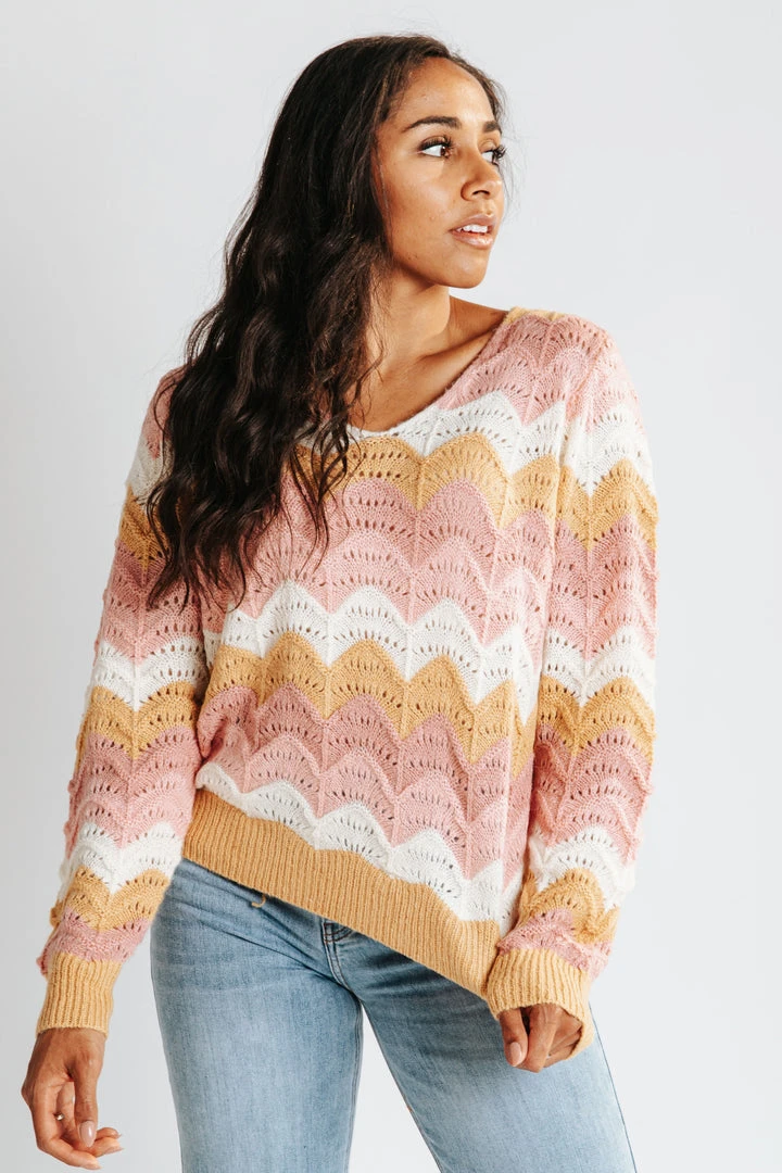 Piper & Scoot The Napa Wave Detail Sweater In Rose