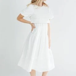 Piper & Scoot Dresses The Krista Lace Detail Midi Dress In White