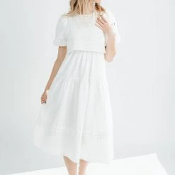 Piper & Scoot Dresses The Krista Lace Detail Midi Dress In White
