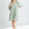 Piper & Scoot The Lesly Floral Puff Sleeve Dress In Green