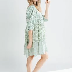 Piper & Scoot The Lesly Floral Puff Sleeve Dress In Green