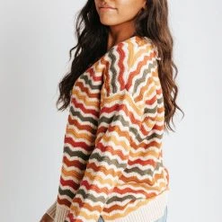 Piper & Scoot The Fornes Wave Detail Sweater In Orange Multi