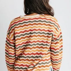 Piper & Scoot The Fornes Wave Detail Sweater In Orange Multi