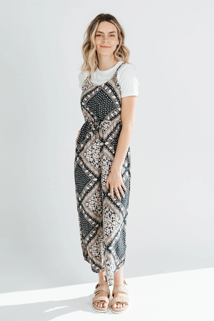 Piper & Scoot Bottoms + Jumpsuits The Beatrice Patterned Tank Jumpsuit In Navy