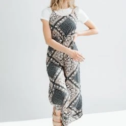 Piper & Scoot Bottoms + Jumpsuits The Beatrice Patterned Tank Jumpsuit In Navy