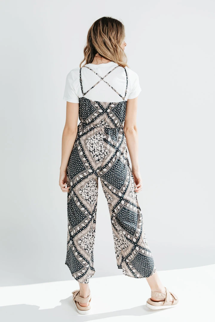Piper & Scoot Bottoms + Jumpsuits The Beatrice Patterned Tank Jumpsuit In Navy