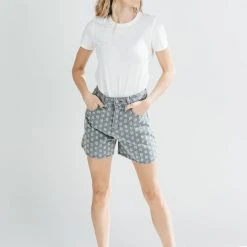 Piper & Scoot The Duncan Textured Denim Shorts In Blue Bottoms + Jumpsuits